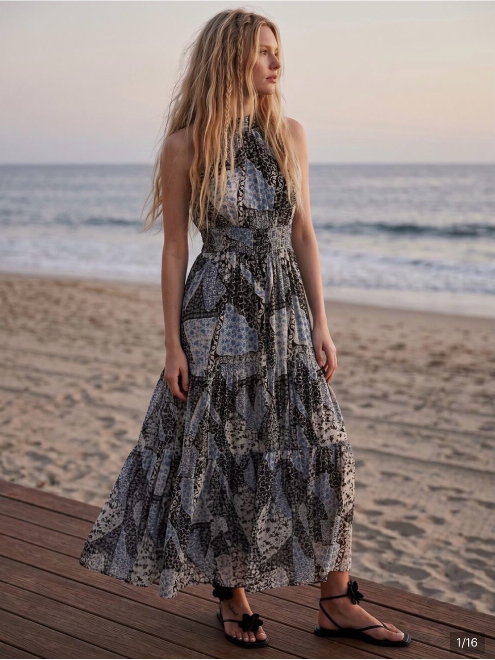 Anthropologie Somerset Chiffon Maxi | Black/Blue